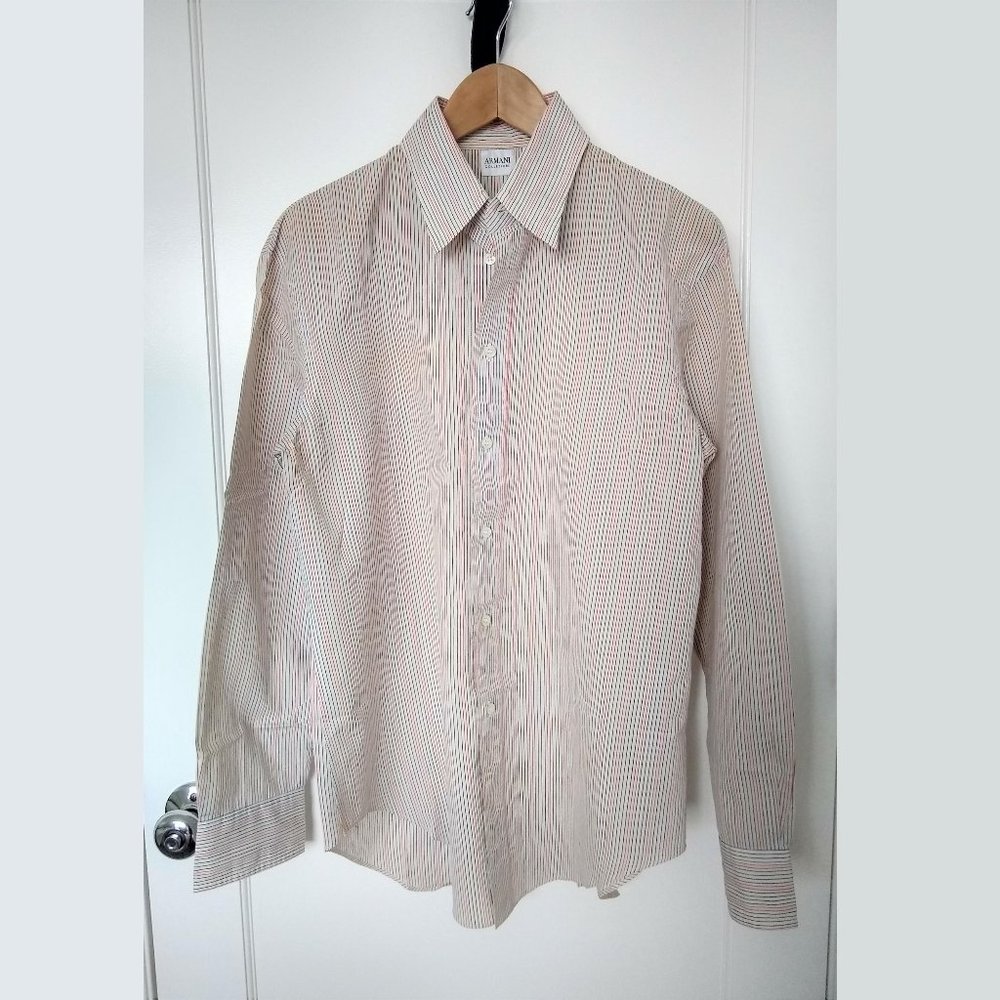 Armani White Striped Dress Shirt (Medium)